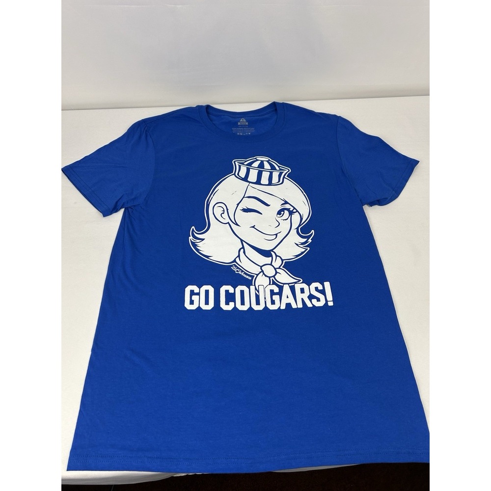 BYU Go Cougars Winking Cougar T-Shirt Lil Johnsons Mens Medium Blue - Picture 3 of 11